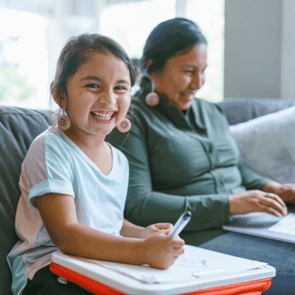 woman and child laughing